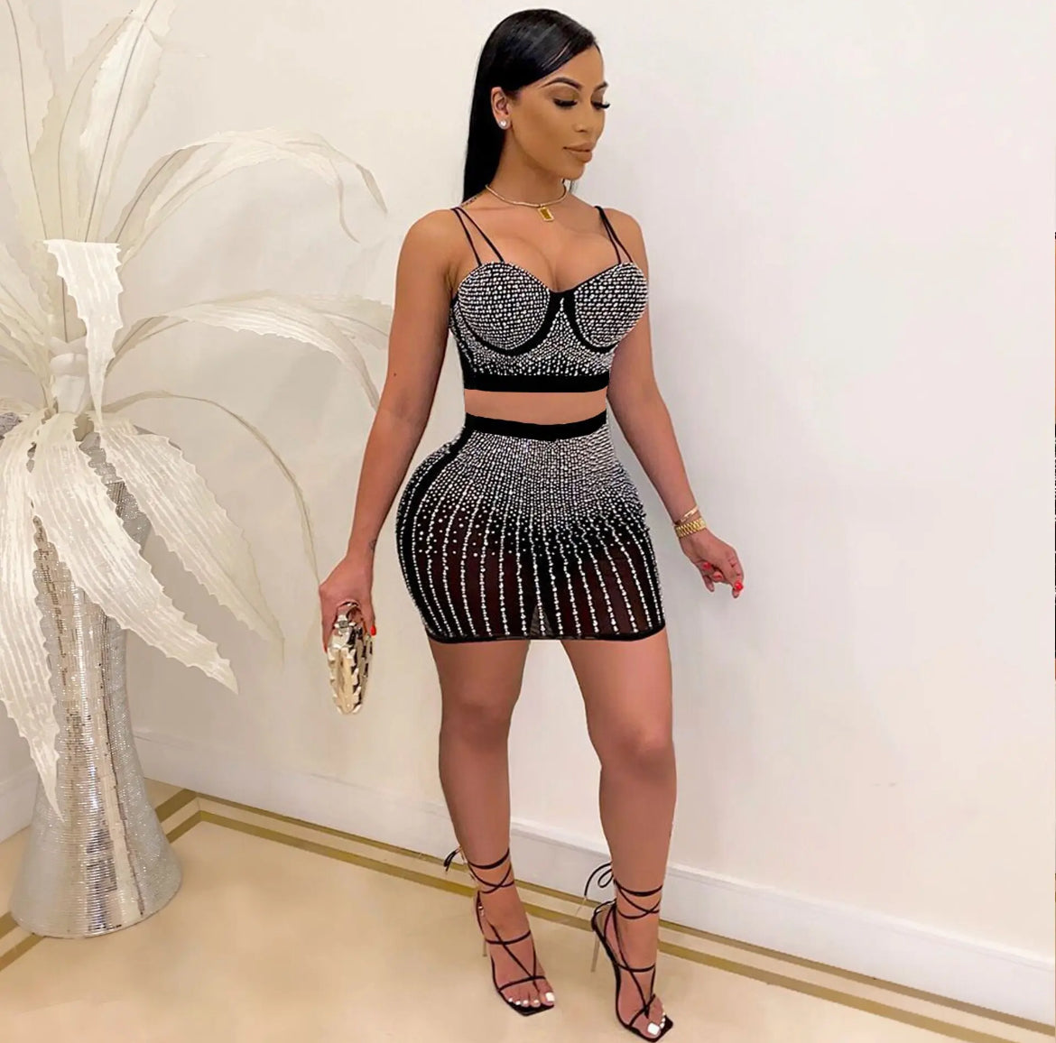 Rhinestone Skirt Set