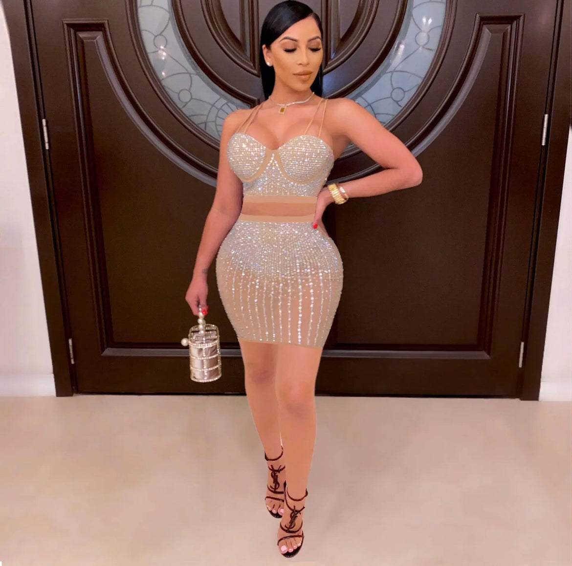 Rhinestone Skirt Set