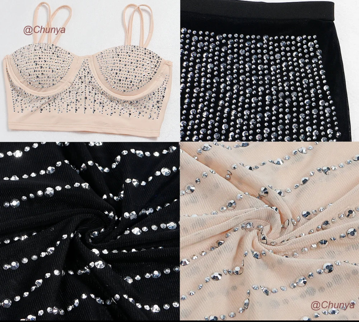 Rhinestone Skirt Set
