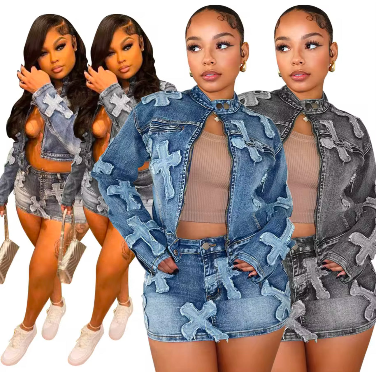 Jean Cross Skirt set