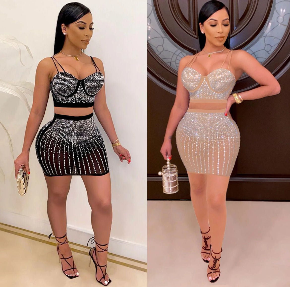 Rhinestone Skirt Set