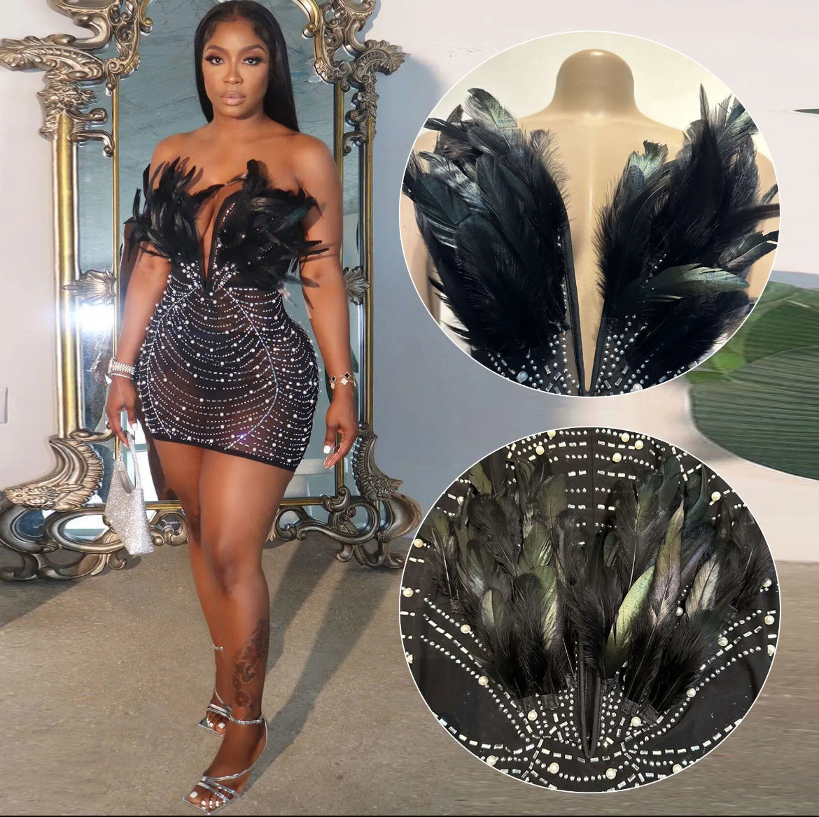 Feather Rhinestone Dress