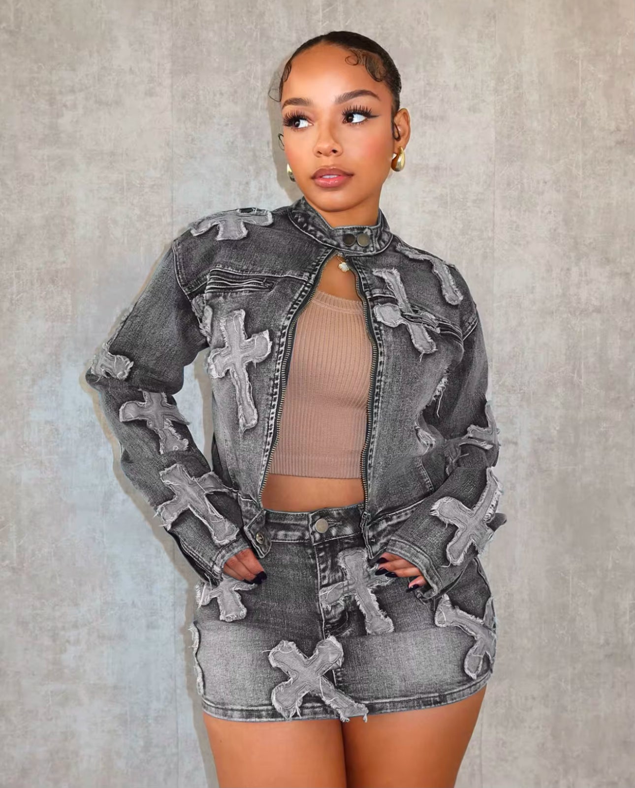 Jean Cross Skirt set