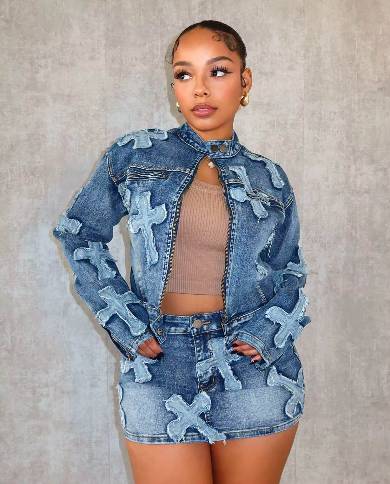 Jean Cross Skirt set