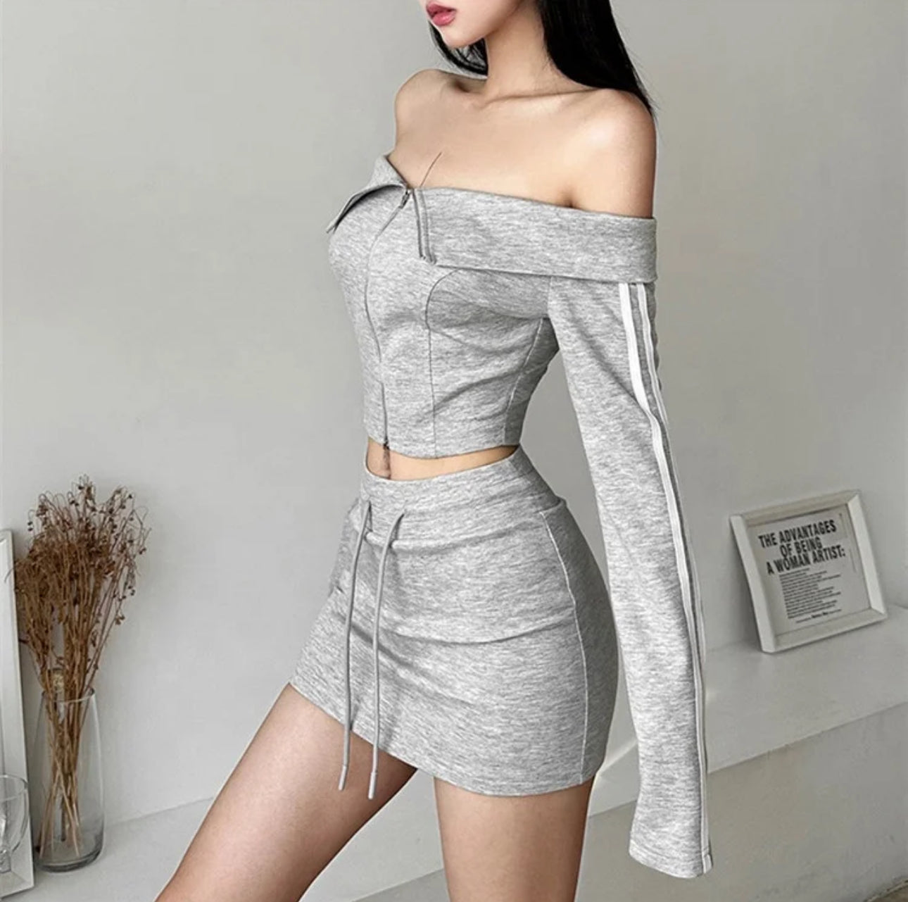 Gray Jogging Skirt Set