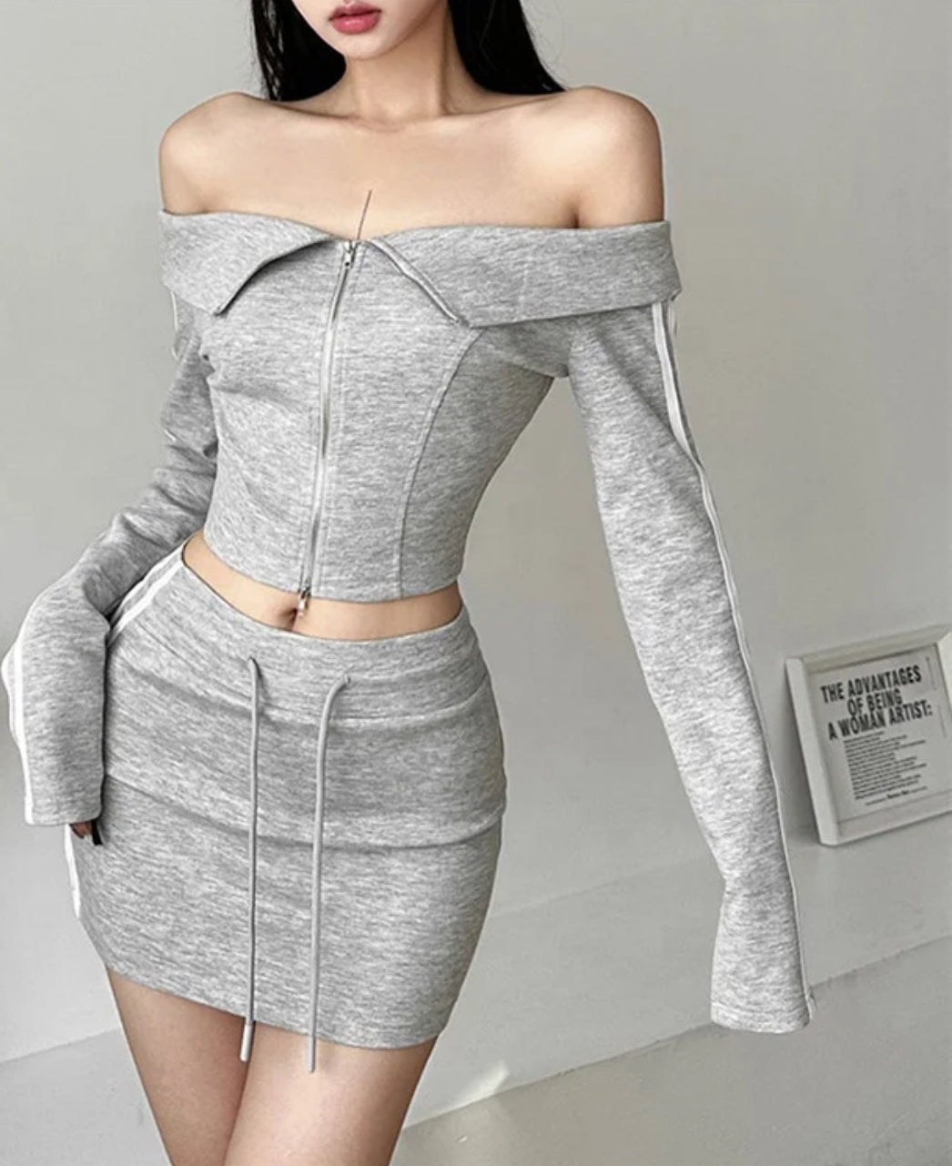 Gray Jogging Skirt Set